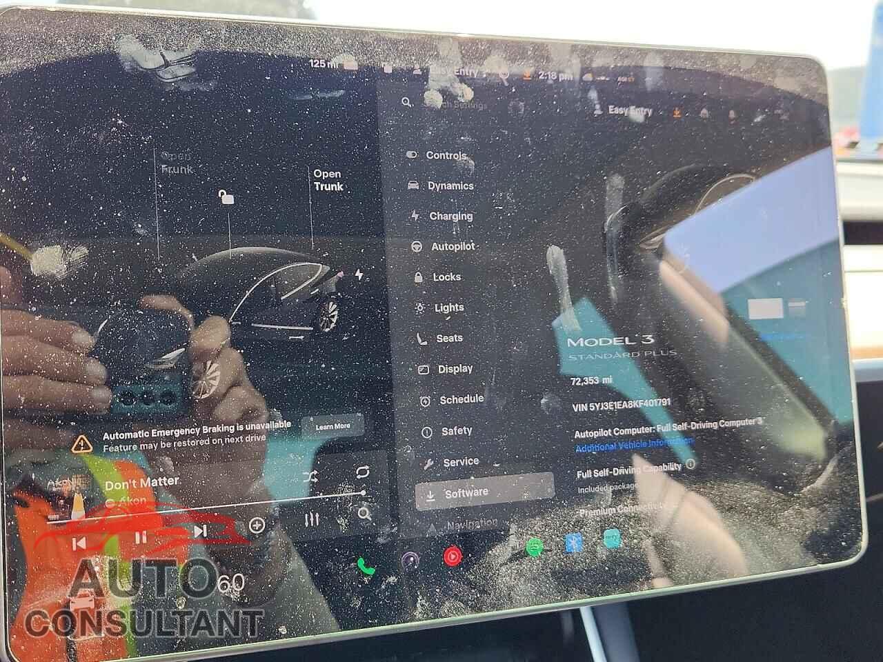 TESLA MODEL 3 2019 - 5YJ3E1EA8KF401791