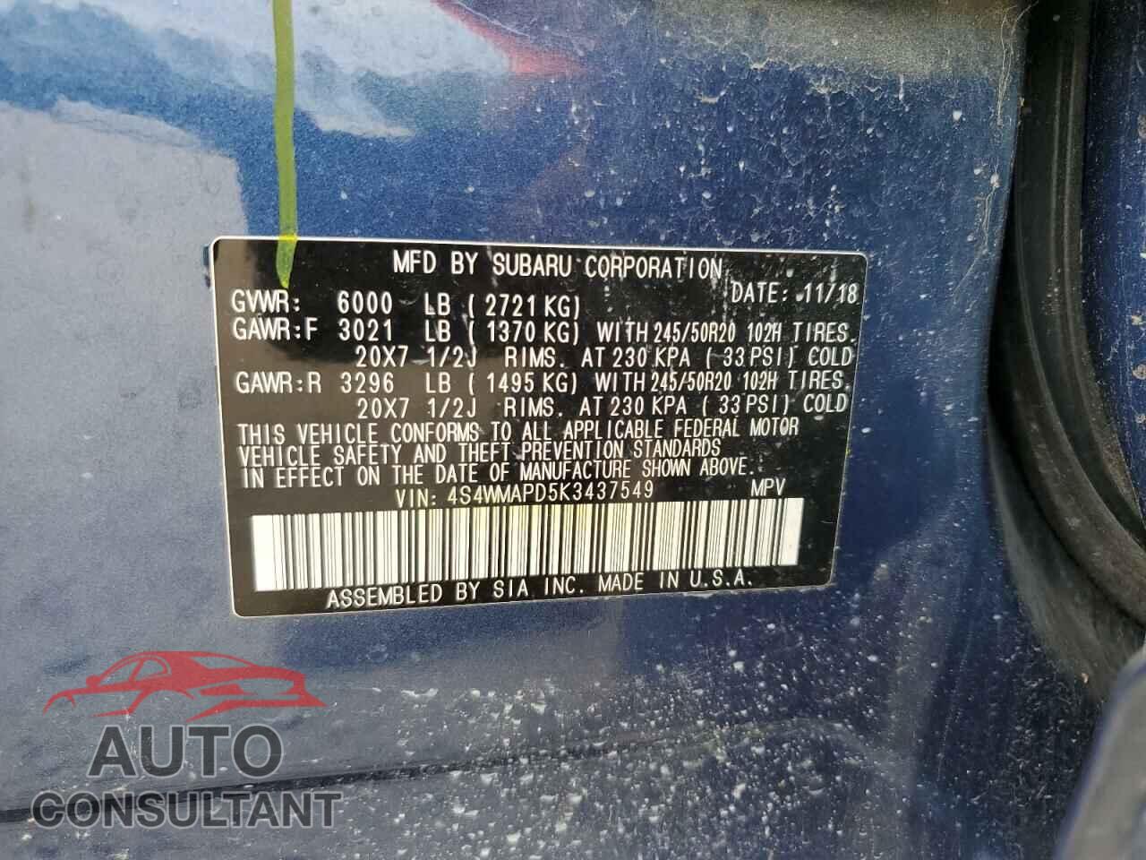 SUBARU ASCENT 2019 - 4S4WMAPD5K3437549