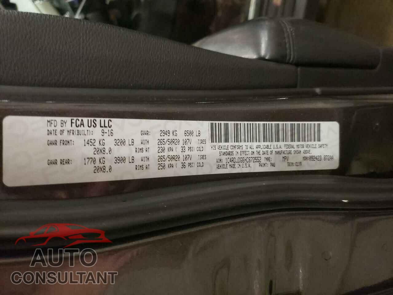 DODGE DURANGO 2017 - 1C4RDJDG6HC672552