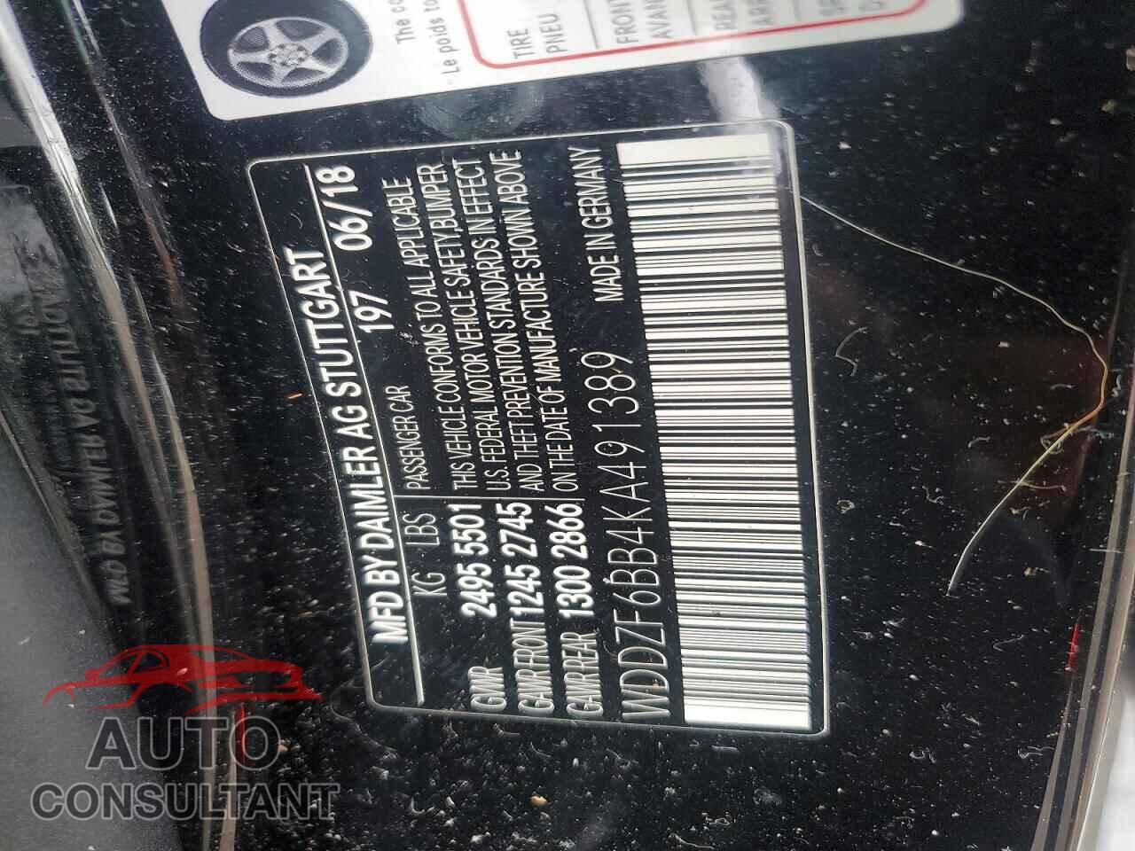 MERCEDES-BENZ E-CLASS 2019 - WDDZF6BB4KA491389