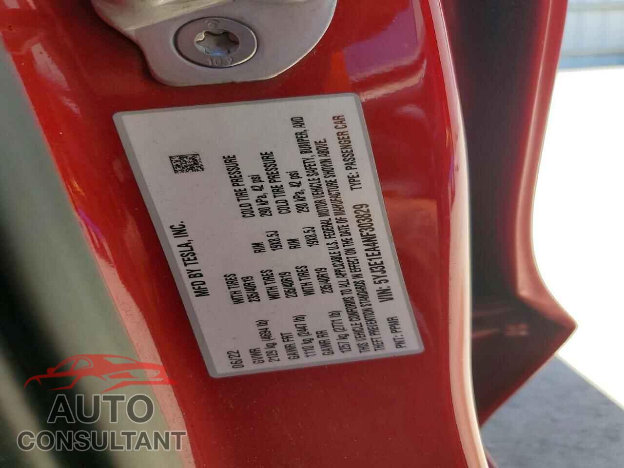 TESLA MODEL 3 2022 - 5YJ3E1EA4NF303829