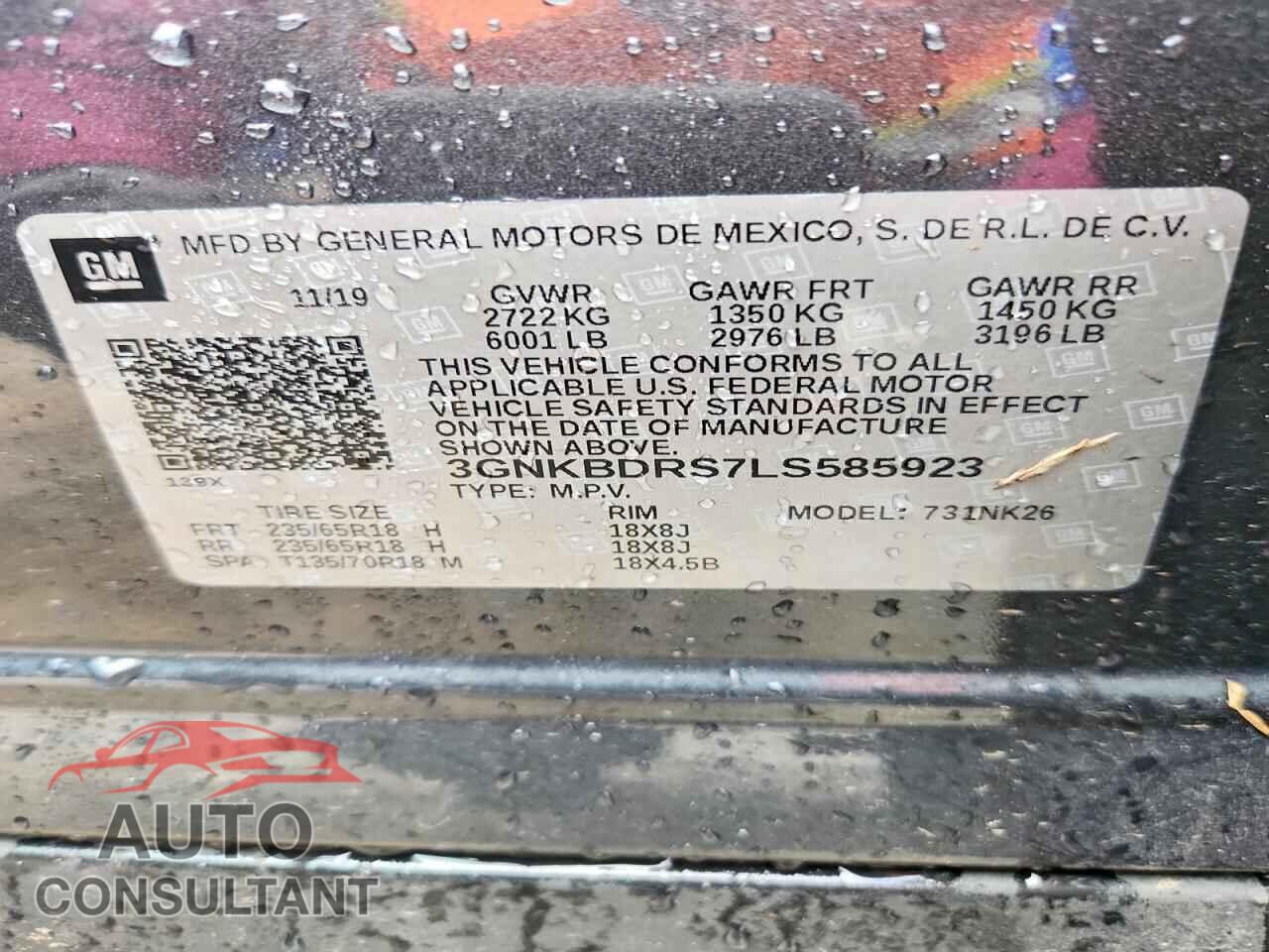 CHEVROLET BLAZER 2020 - 3GNKBDRS7LS585923