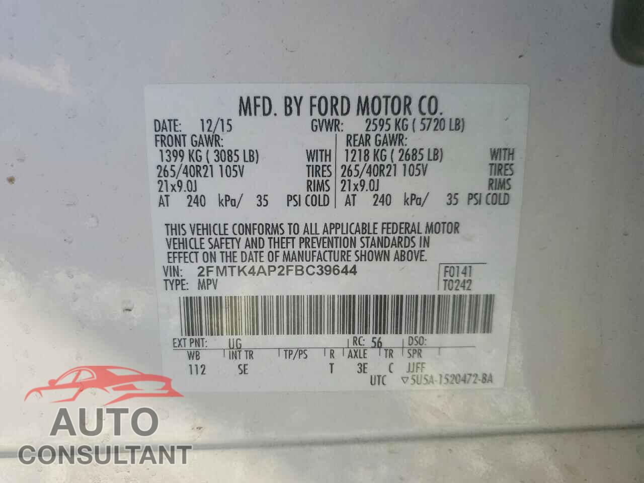 FORD EDGE 2015 - 2FMTK4AP2FBC39644