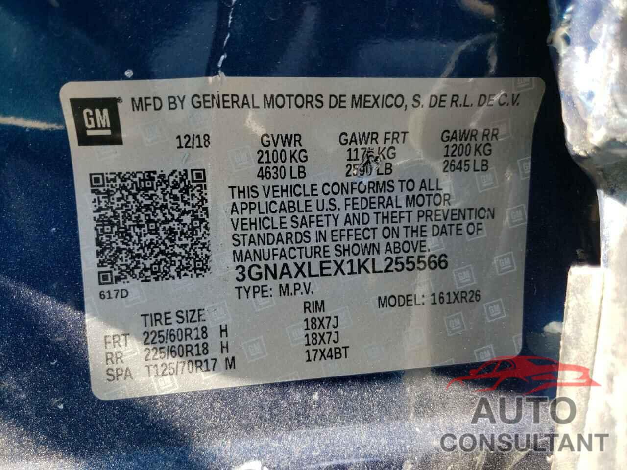 CHEVROLET EQUINOX 2019 - 3GNAXLEX1KL255566