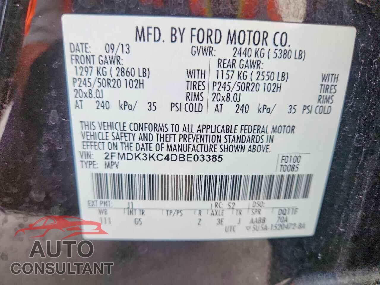 FORD EDGE 2013 - 2FMDK3KC4DBE03385