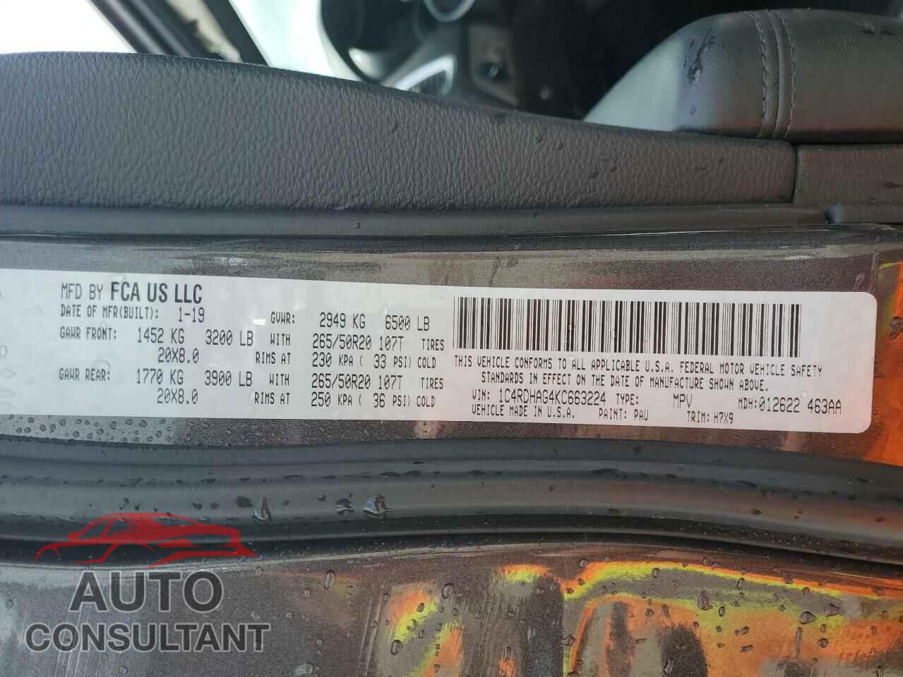 DODGE DURANGO 2019 - 1C4RDHAG4KC663224