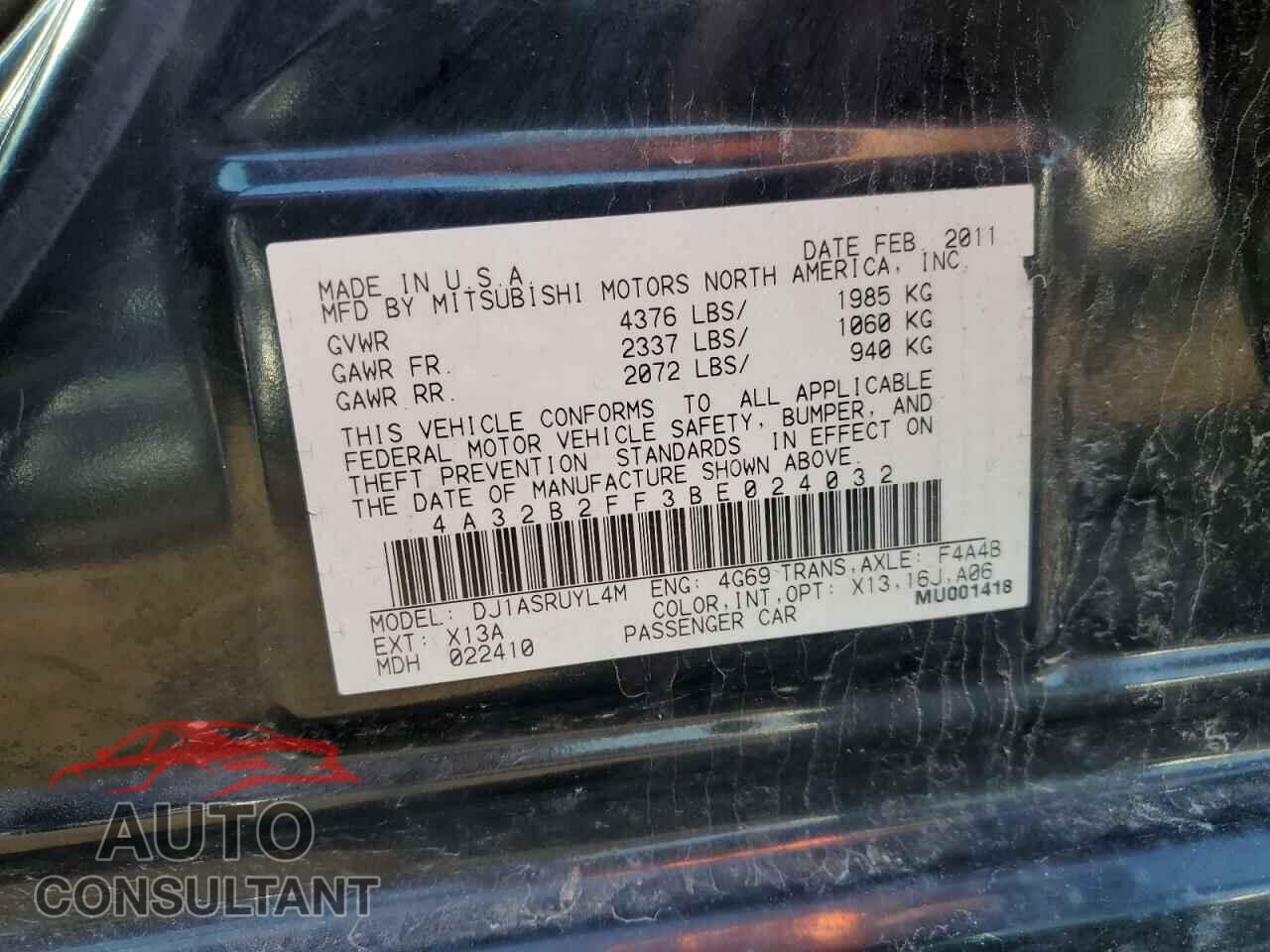 MITSUBISHI GALANT 2011 - 4A32B2FF3BE024032