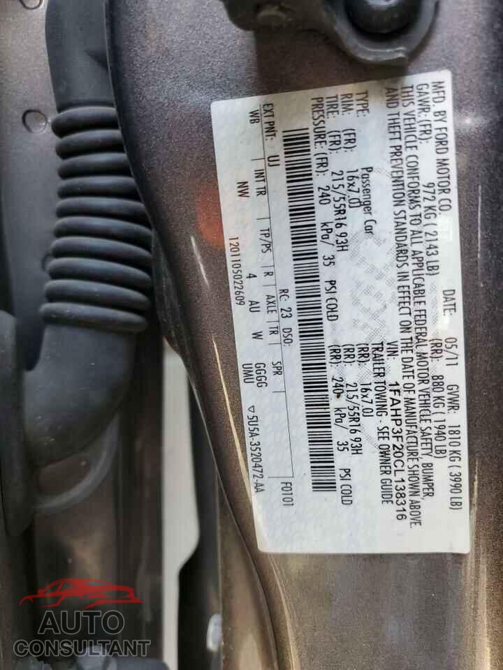 FORD FOCUS 2012 - 1FAHP3F20CL138316