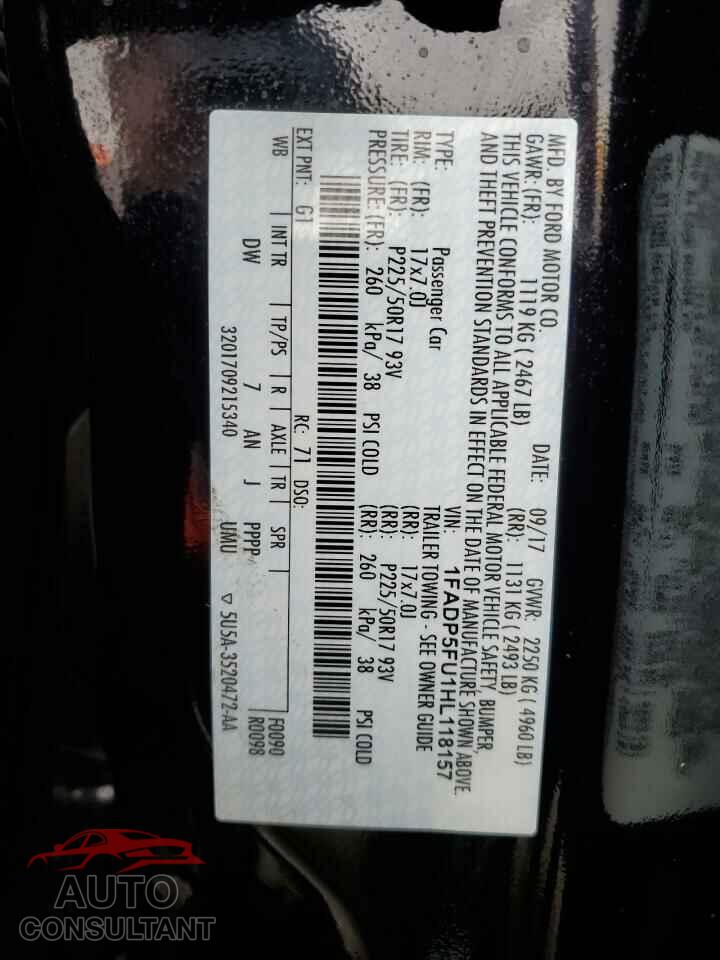 FORD CMAX 2017 - 1FADP5FU1HL118157