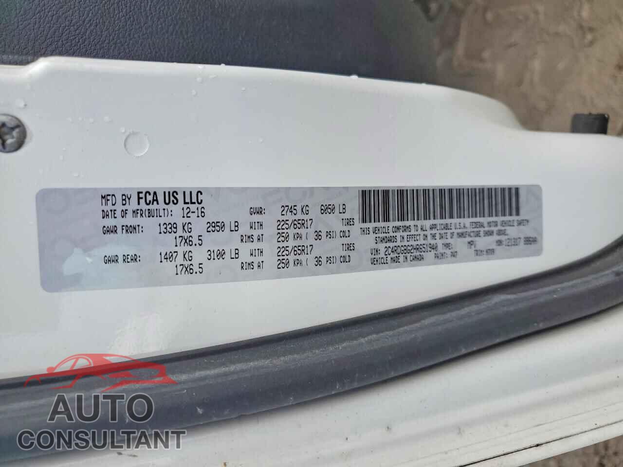 DODGE CARAVAN 2017 - 2C4RDGBG2HR651940