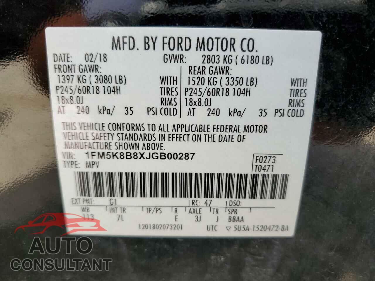 FORD EXPLORER 2018 - 1FM5K8B8XJGB00287