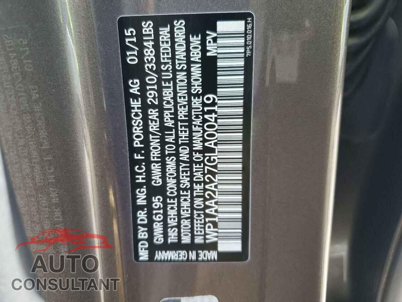 PORSCHE CAYENNE 2016 - WP1AA2A27GLA00419