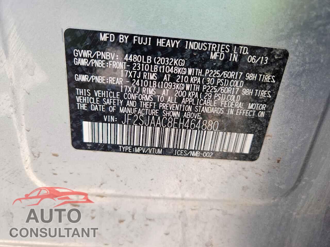 SUBARU FORESTER 2014 - JF2SJAAC8EH464880