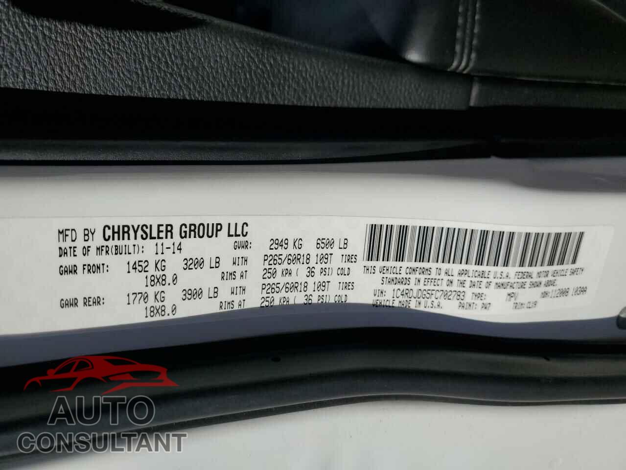 DODGE DURANGO 2015 - 1C4RDJDG5FC702783