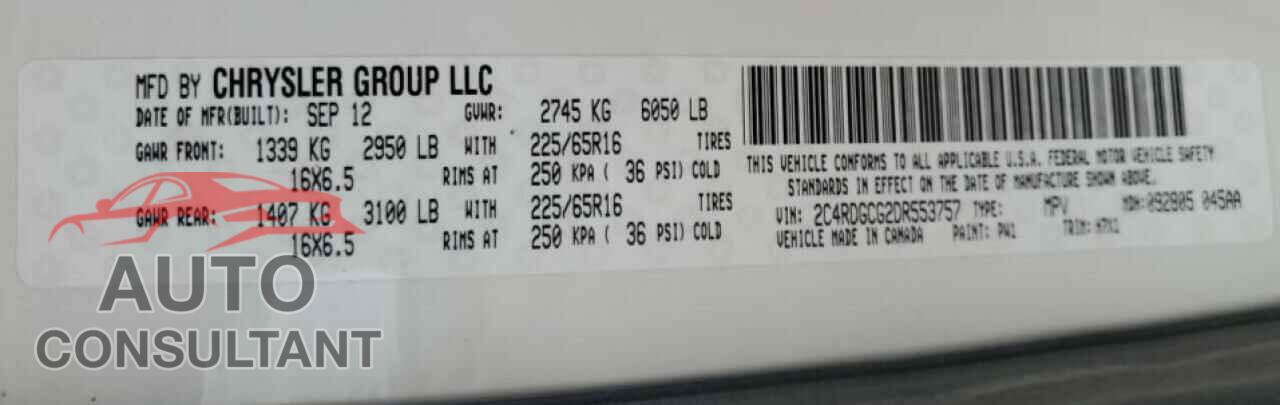 DODGE CARAVAN 2013 - 2C4RDGCG2DR553757