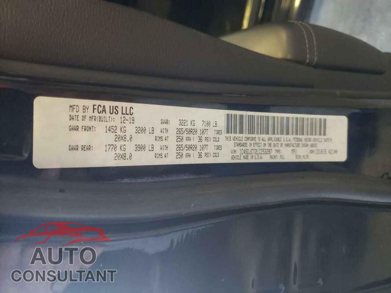 DODGE DURANGO 2020 - 1C4SDJCT2LC253297