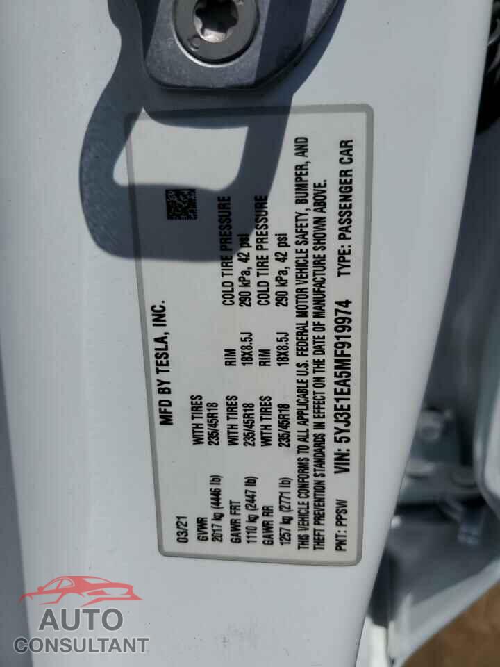 TESLA MODEL 3 2021 - 5YJ3E1EA5MF919974