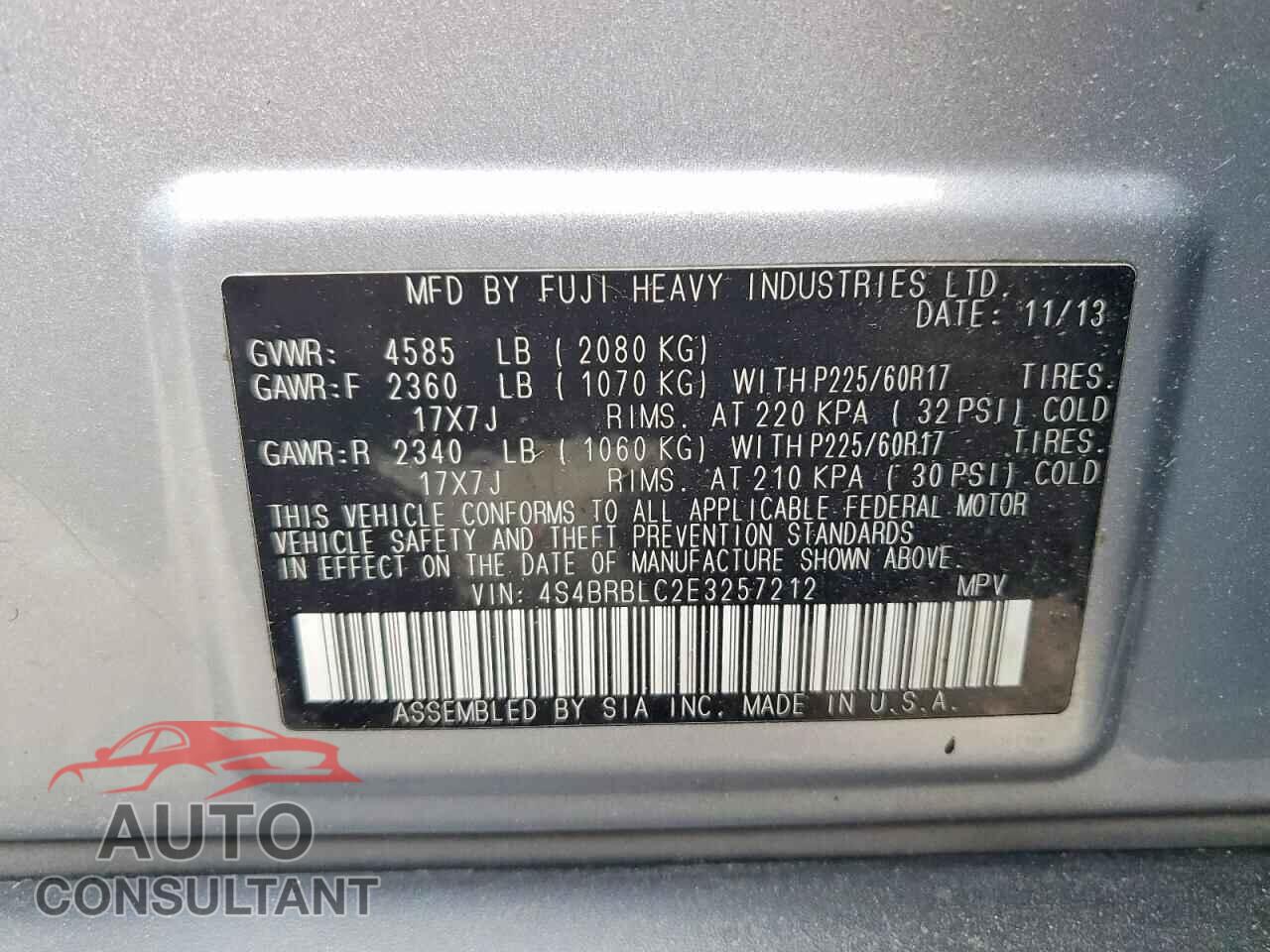 SUBARU OUTBACK 2014 - 4S4BRBLC2E3257212
