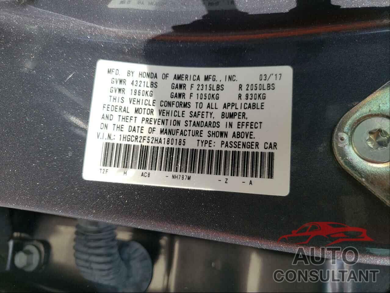 HONDA ACCORD 2017 - 1HGCR2F52HA180185