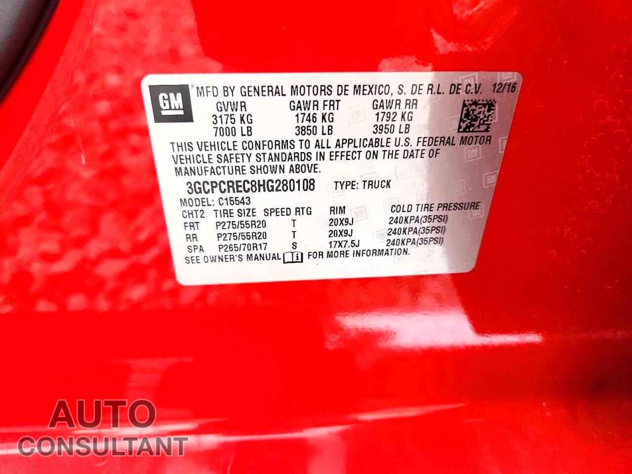 CHEVROLET SILVERADO 2017 - 3GCPCREC8HG280108