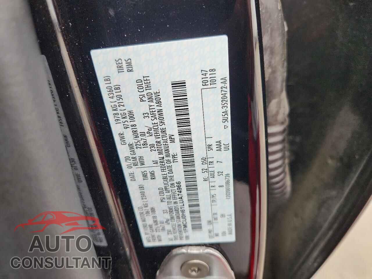 FORD ESCAPE 2020 - 1FMCU0H61LUA74966