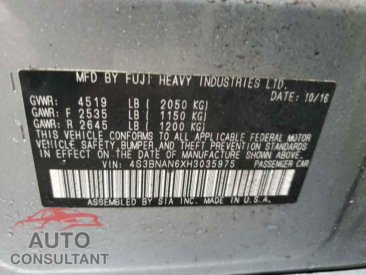 SUBARU LEGACY 2017 - 4S3BNAN6XH3035975