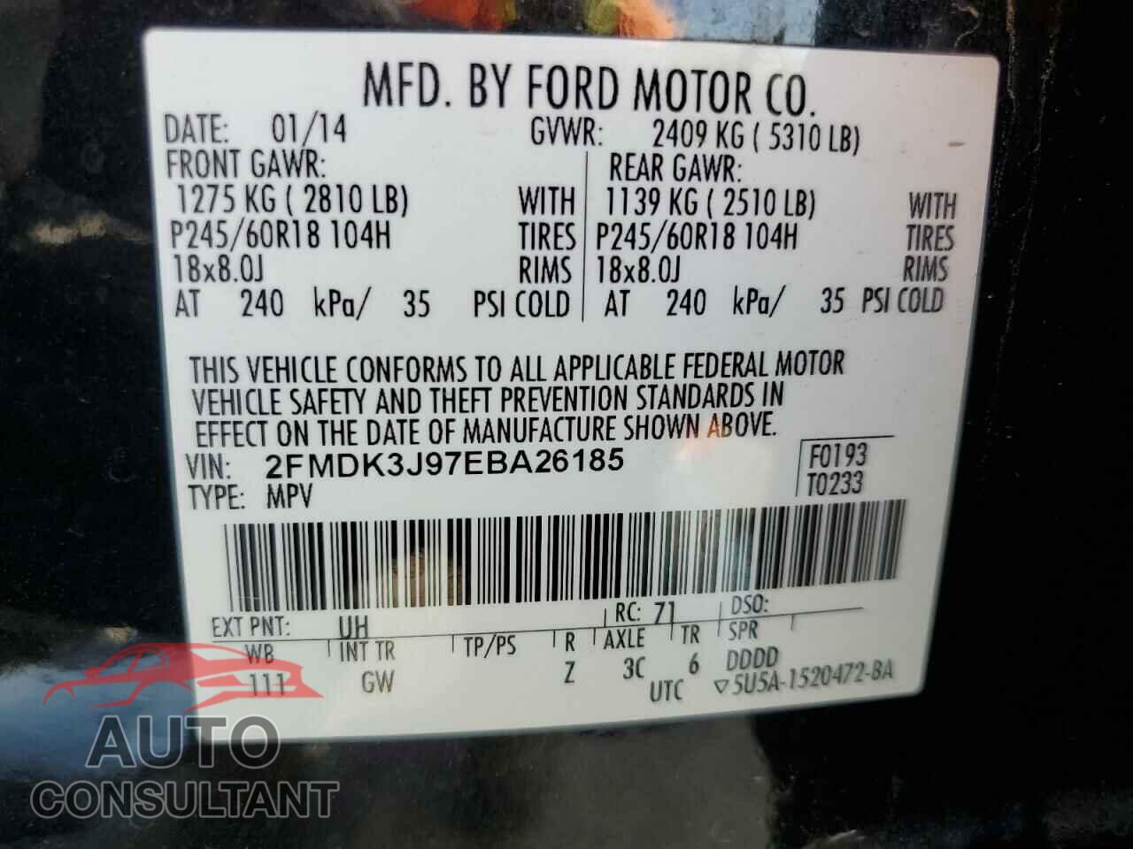 FORD EDGE 2014 - 2FMDK3J97EBA26185