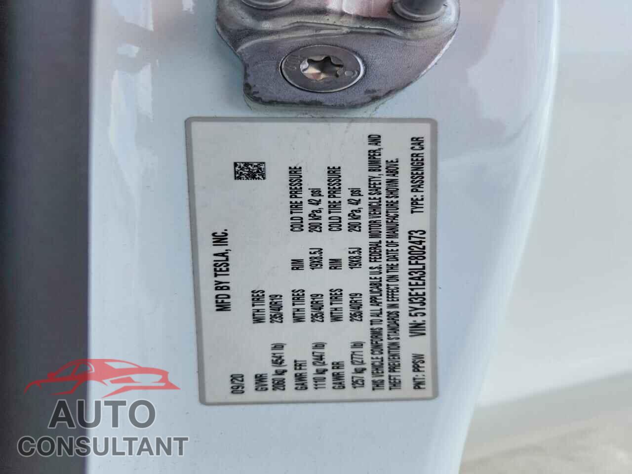 TESLA MODEL 3 2020 - 5YJ3E1EA3LF802473