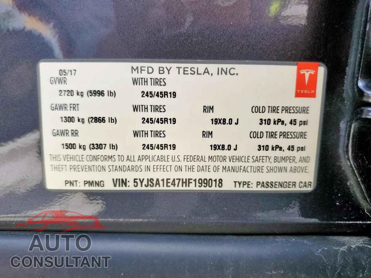 TESLA MODEL S 2017 - 5YJSA1E47HF199018