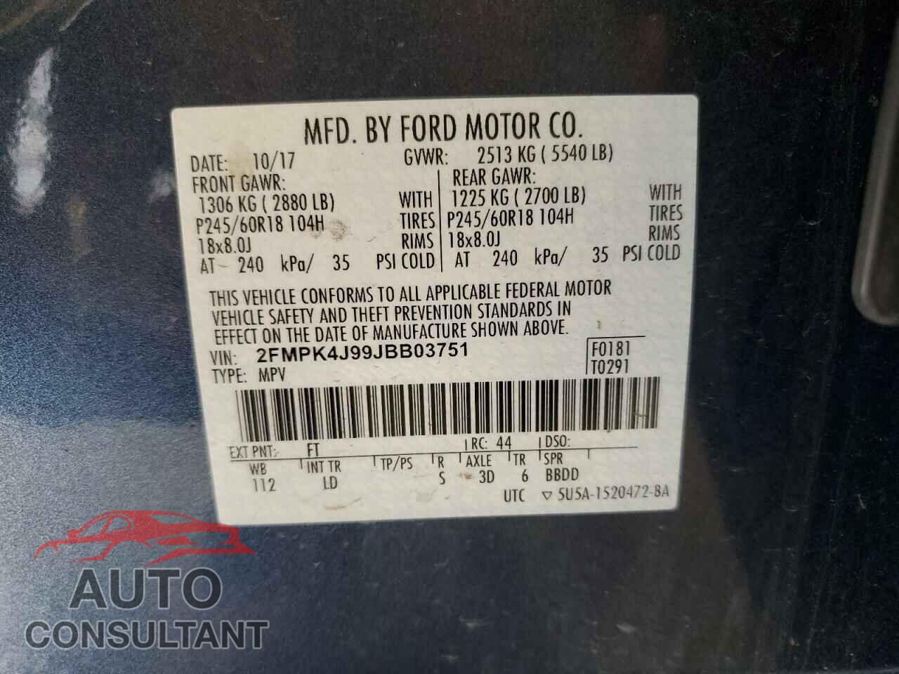 FORD EDGE 2018 - 2FMPK4J99JBB03751