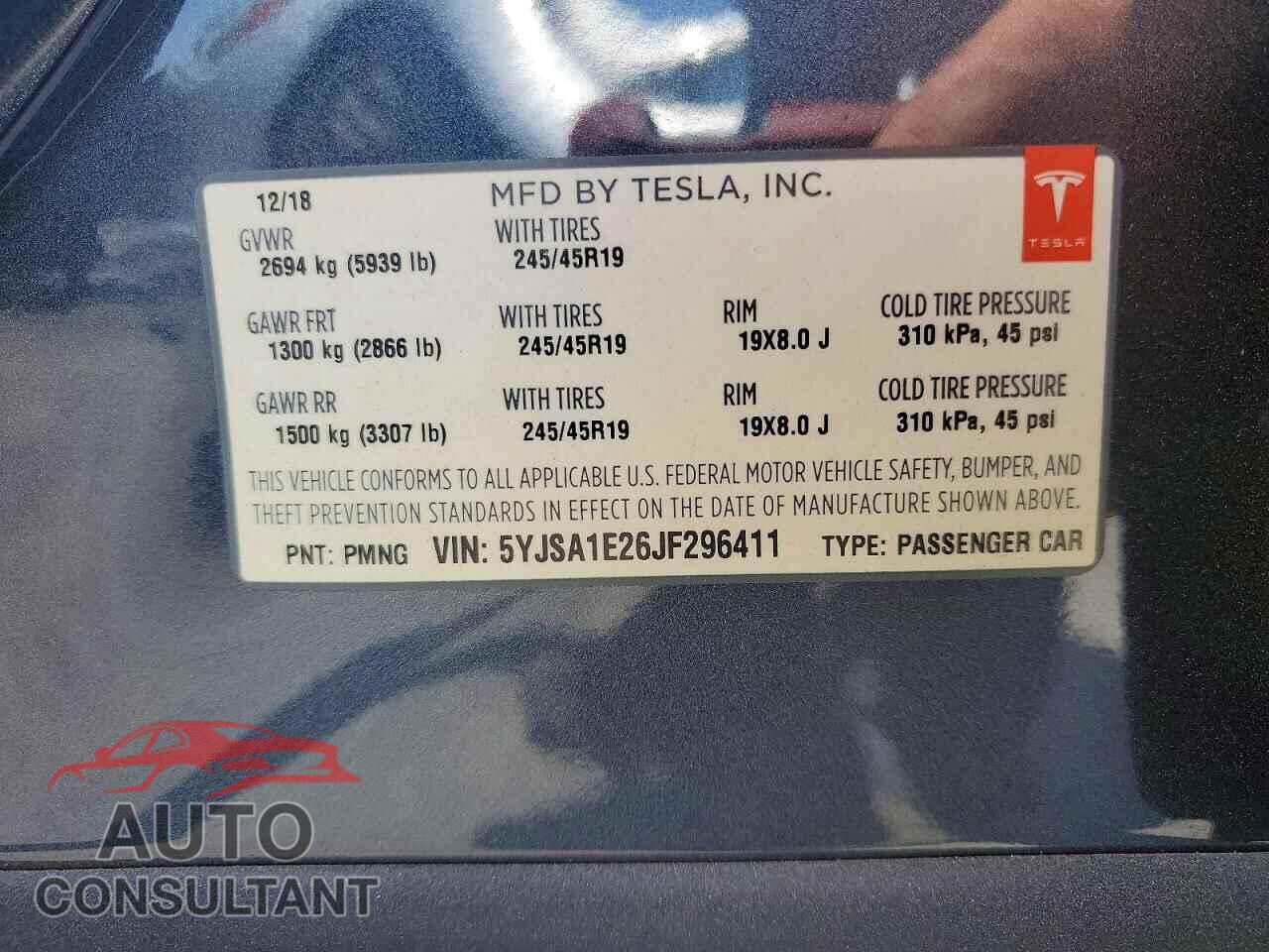 TESLA MODEL S 2018 - 5YJSA1E26JF296411