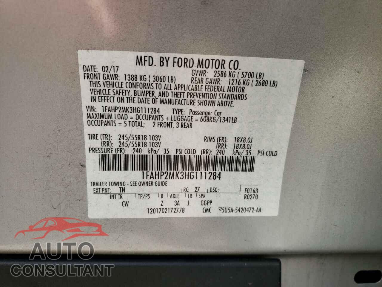 FORD TAURUS 2017 - 1FAHP2MK3HG111284