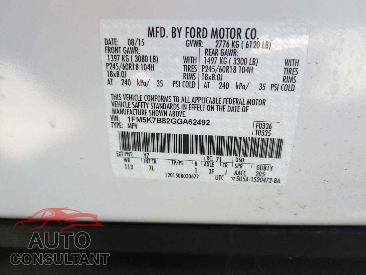 FORD EXPLORER 2016 - 1FM5K7B82GGA62492
