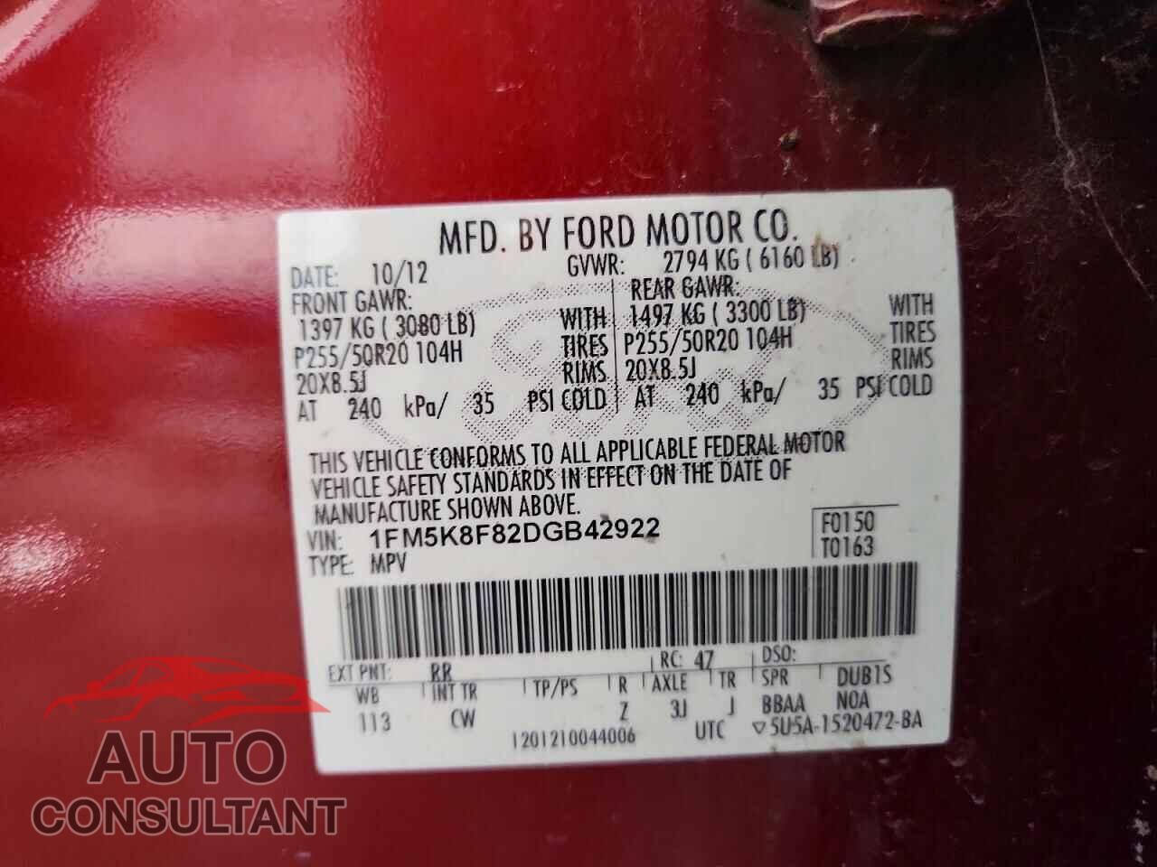 FORD EXPLORER 2013 - 1FM5K8F82DGB42922