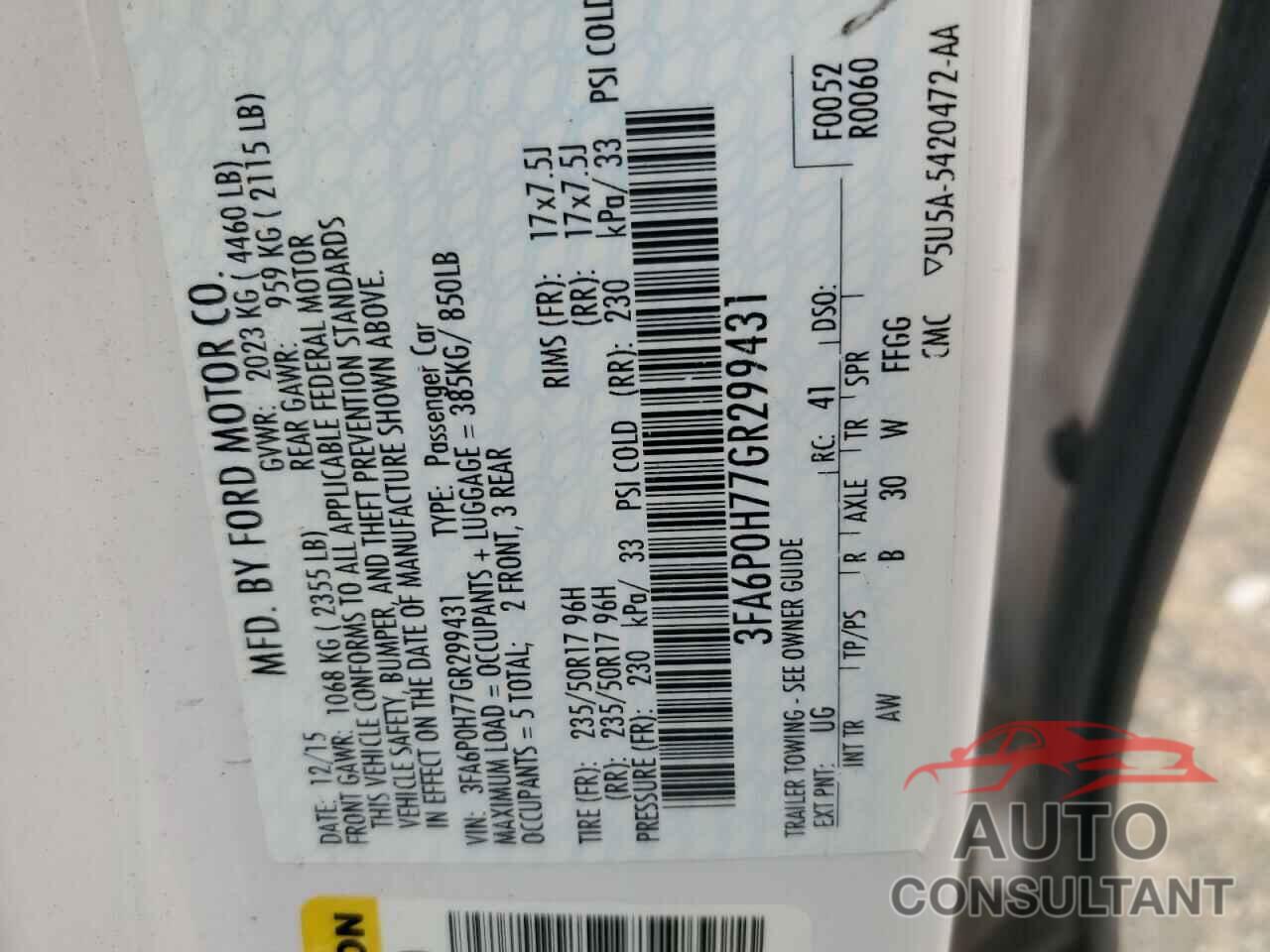 FORD FUSION 2016 - 3FA6P0H77GR299431
