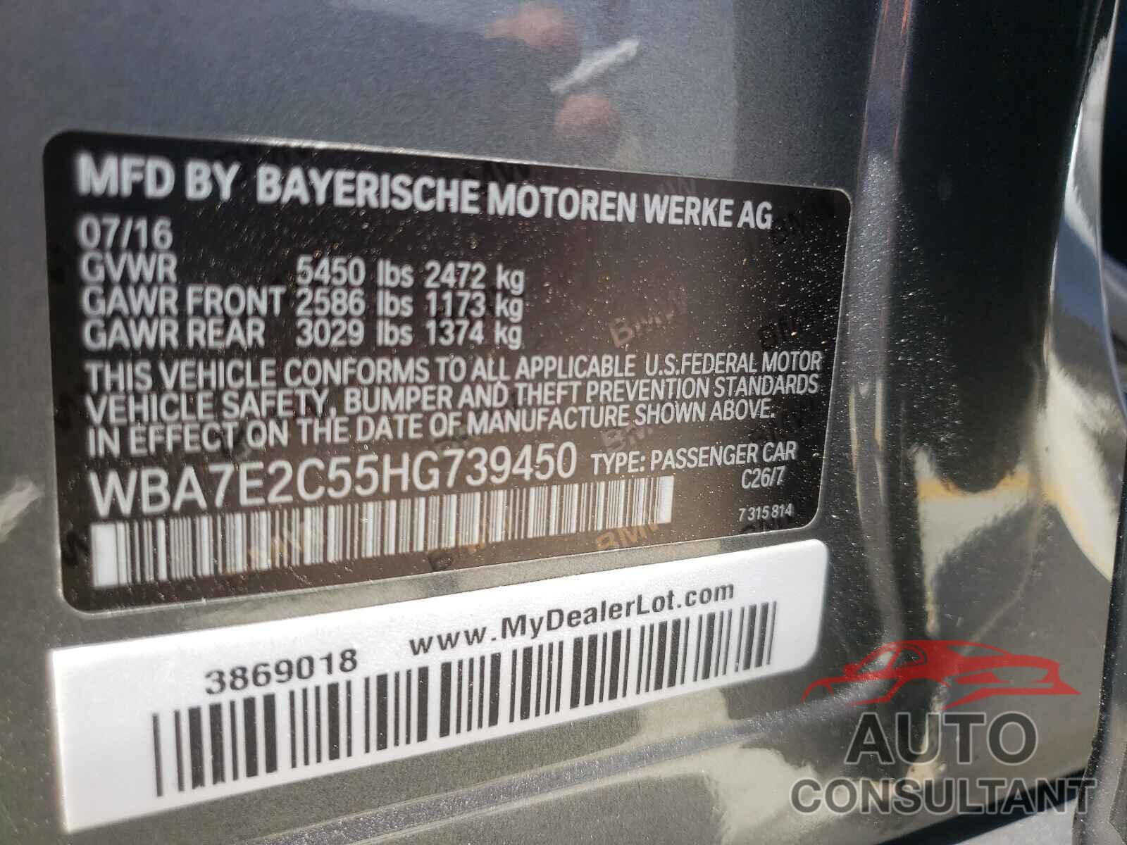 BMW 7 SERIES 2017 - WBA7E2C55HG739450