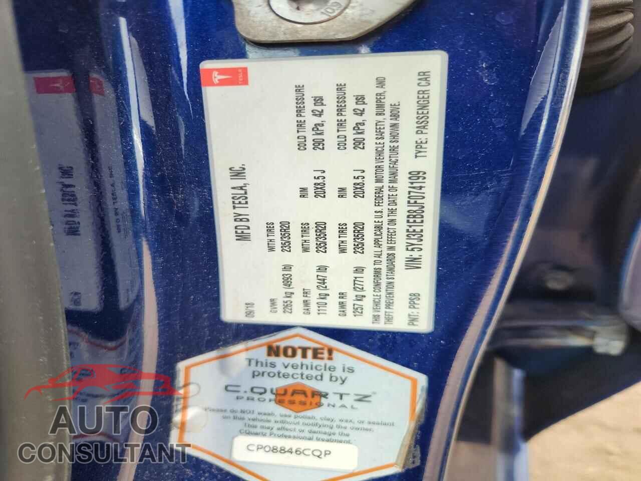 TESLA MODEL 3 2018 - 5YJ3E1EB8JF074199
