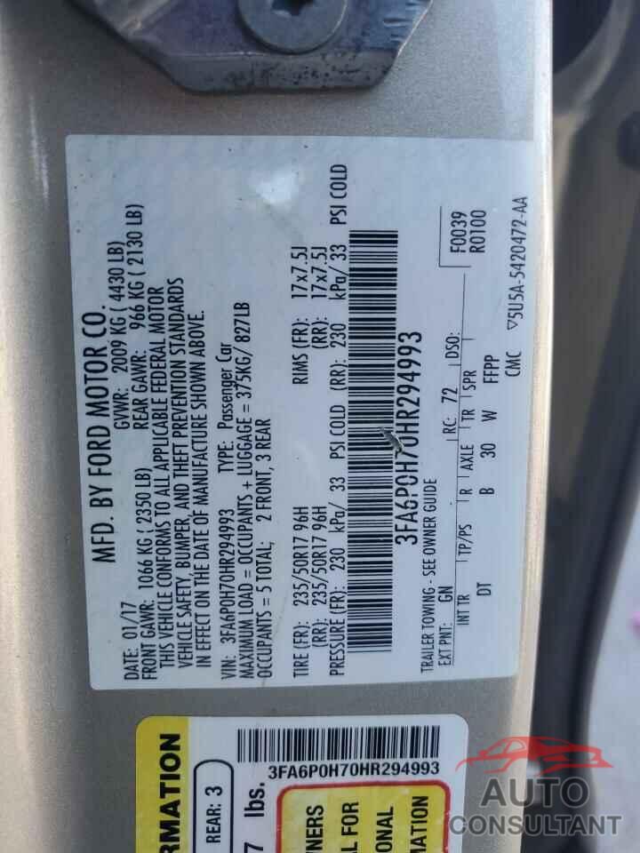 FORD FUSION 2017 - 3FA6P0H70HR294993