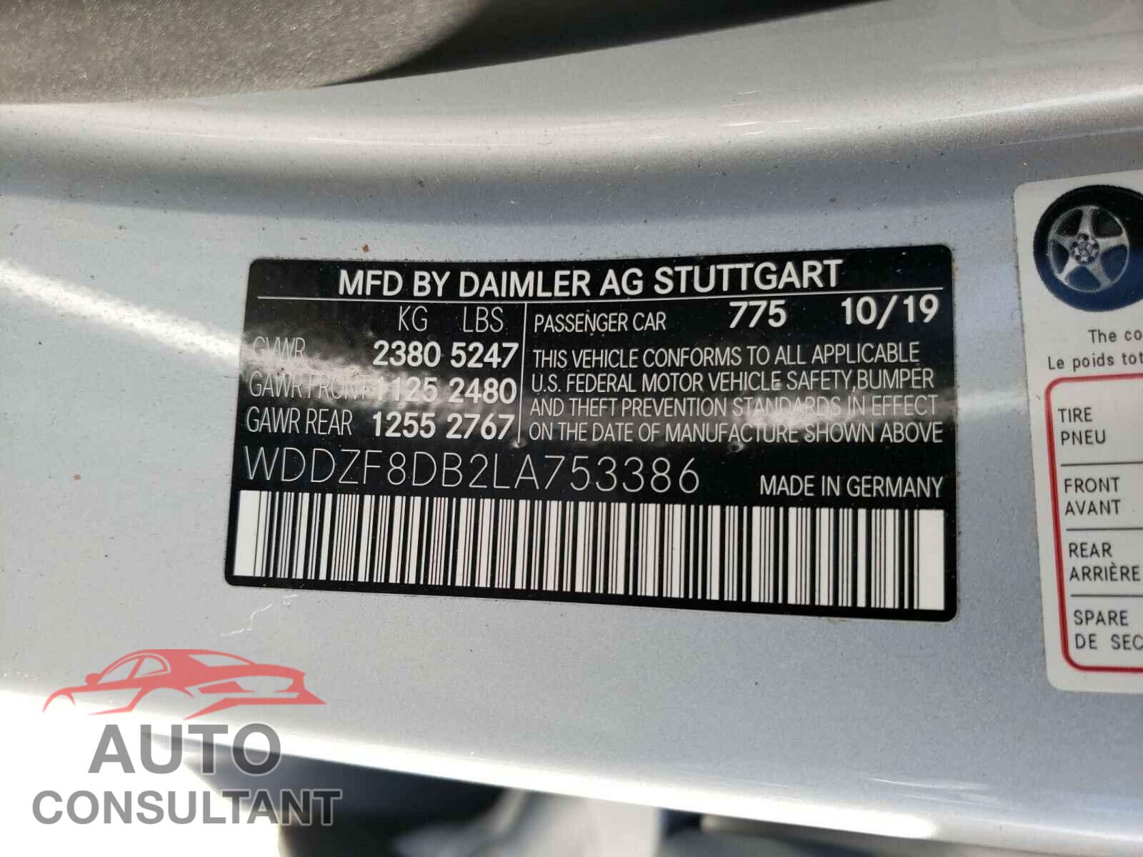 MERCEDES-BENZ E CLASS 2020 - WDDZF8DB2LA753386