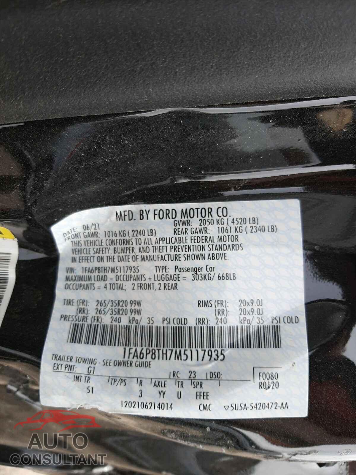 FORD MUSTANG 2021 - 1FA6P8TH7M5117935