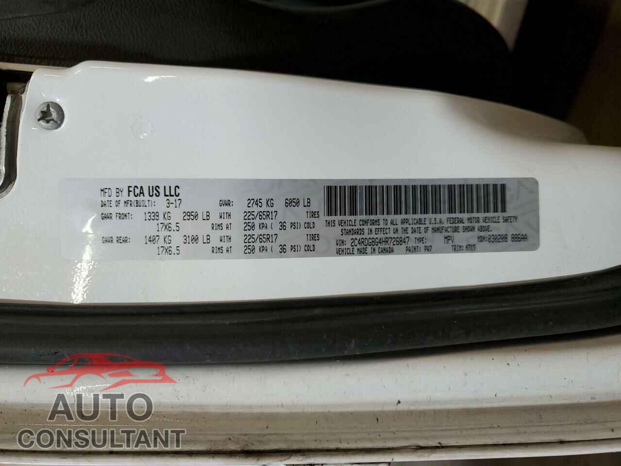 DODGE CARAVAN 2017 - 2C4RDGBG4HR726847