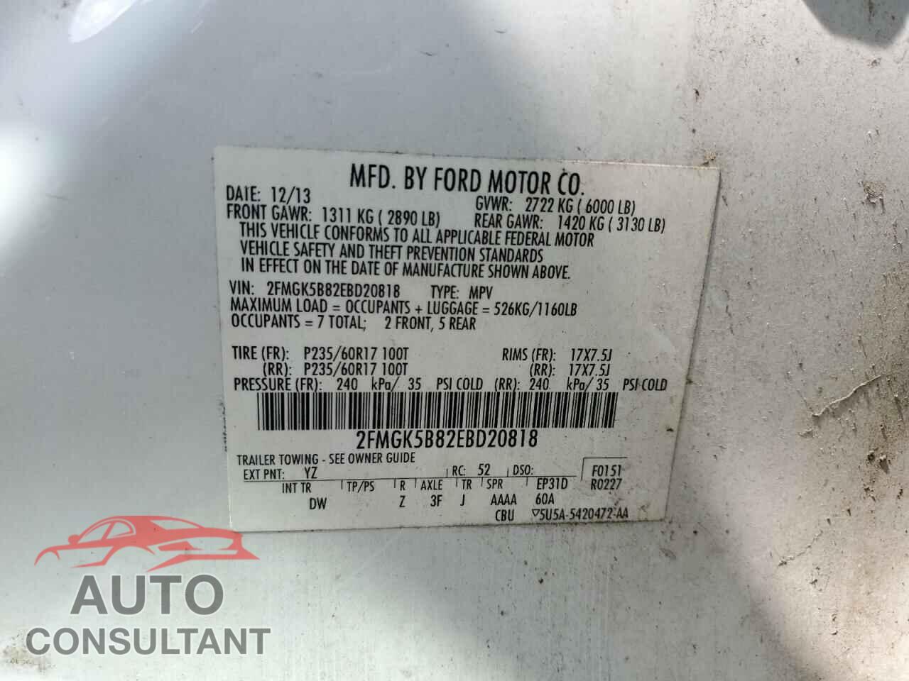 FORD FLEX 2014 - 2FMGK5B82EBD20818
