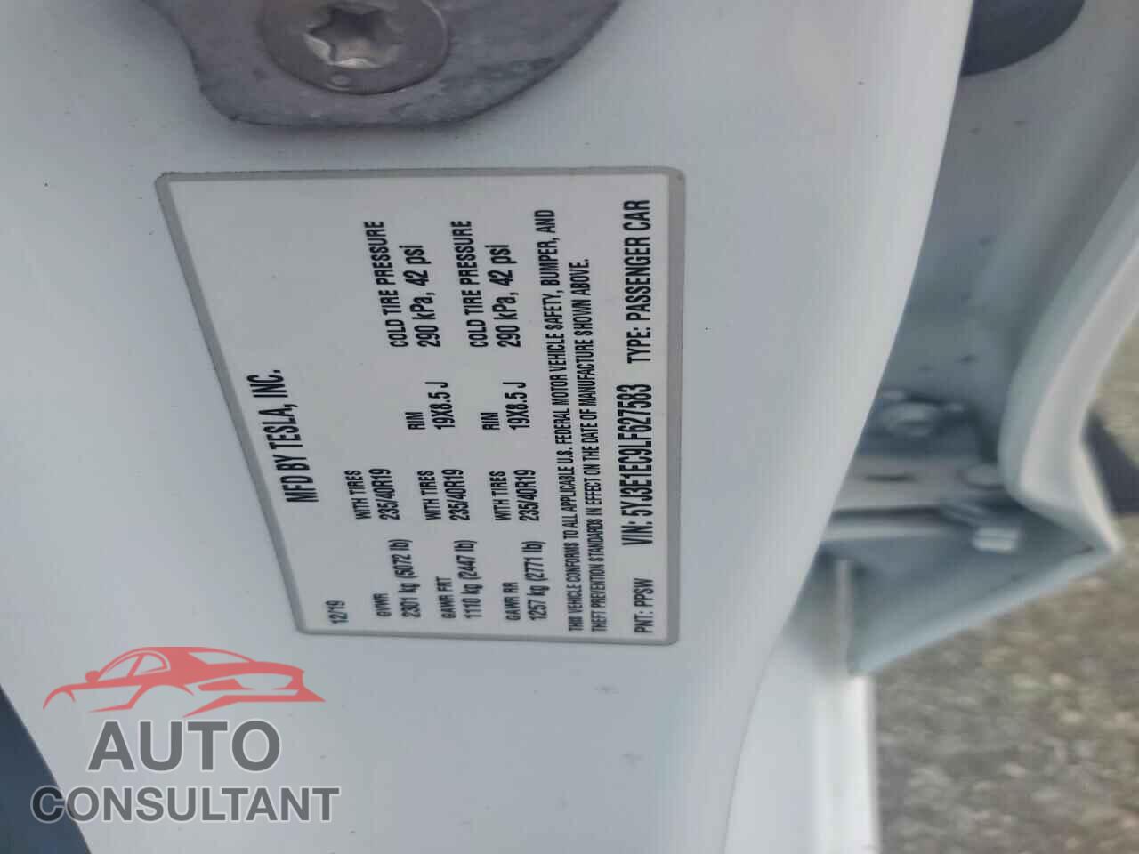 TESLA MODEL 3 2020 - 5YJ3E1EC9LF627583