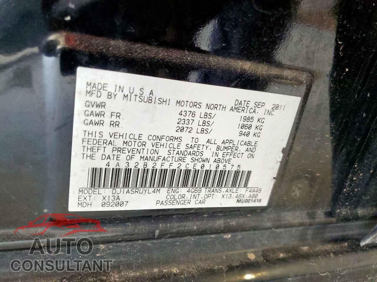 MITSUBISHI GALANT 2012 - 4A32B2FF2CE010575