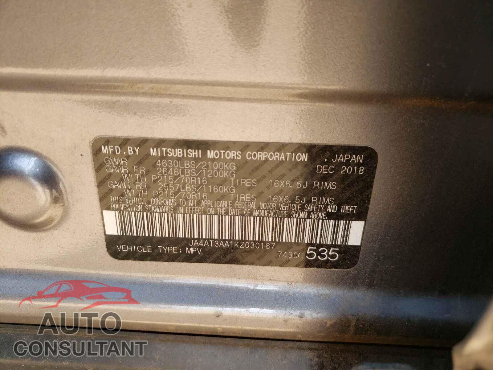 MITSUBISHI ECLIPSE 2019 - JA4AT3AA1KZ030167
