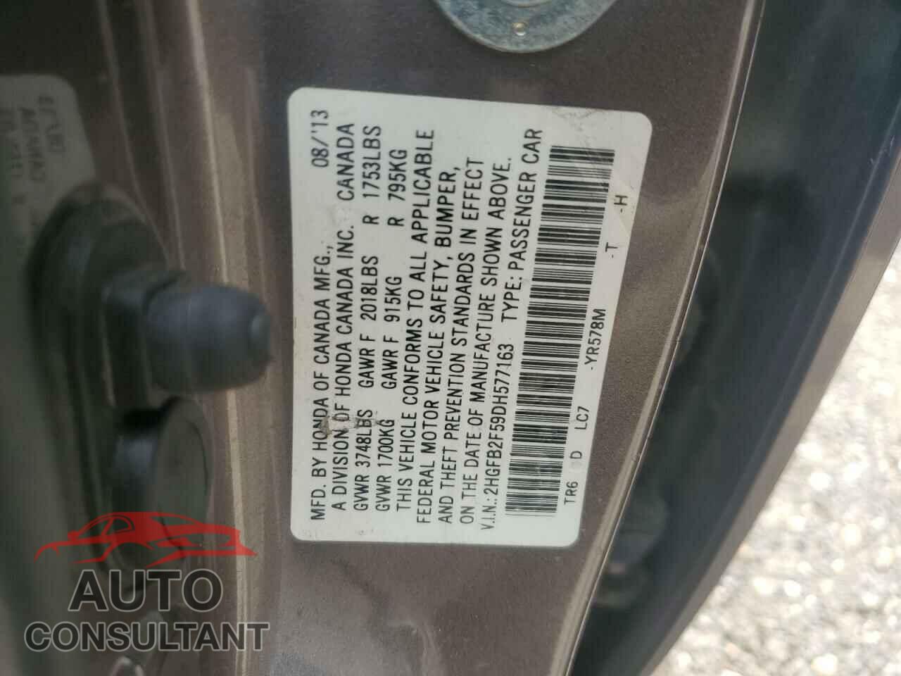 HONDA CIVIC 2013 - 2HGFB2F59DH577163