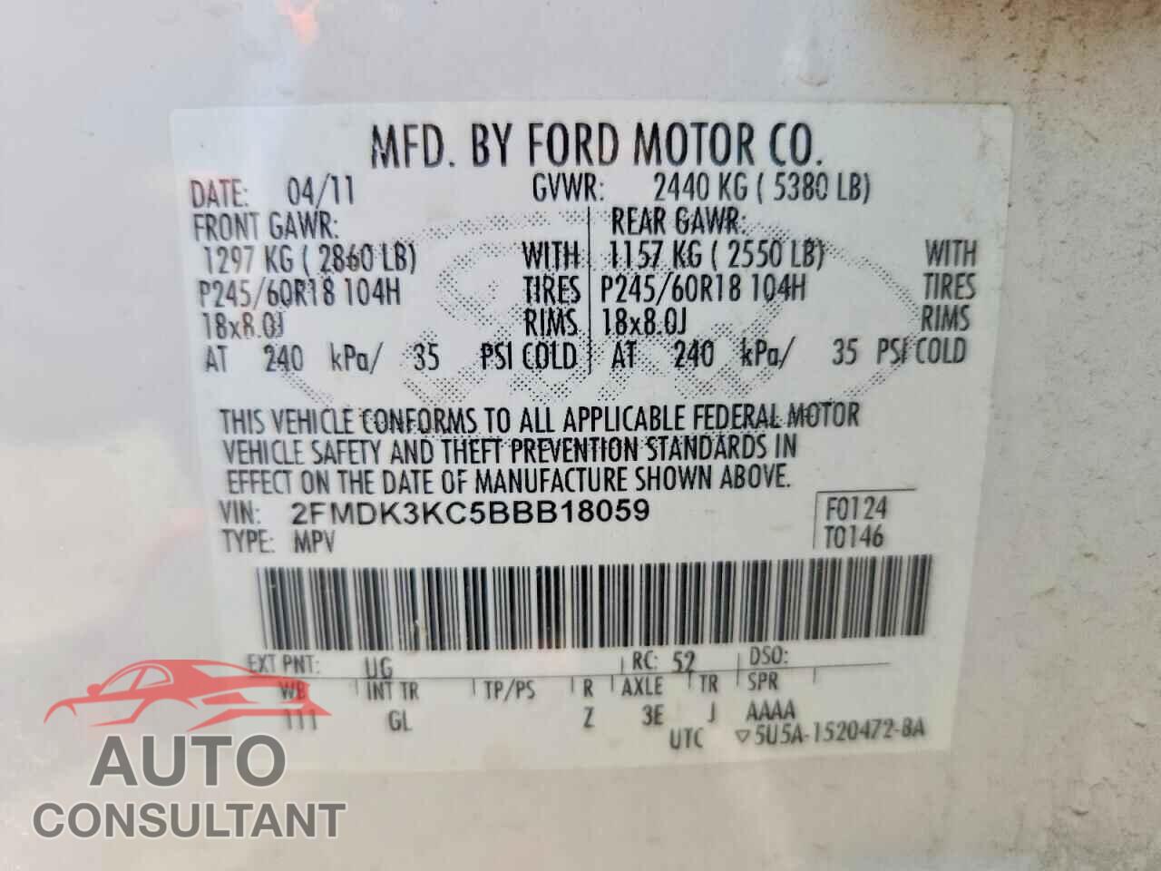 FORD EDGE 2011 - 2FMDK3KC5BBB18059
