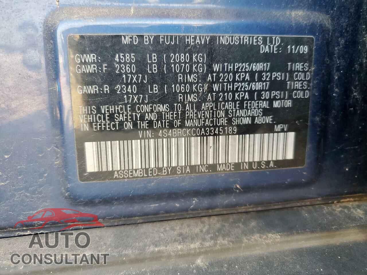 SUBARU OUTBACK 2010 - 4S4BRCKC0A3345189
