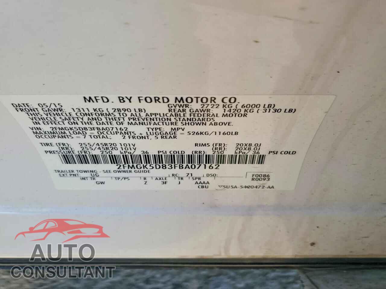 FORD FLEX 2015 - 2FMGK5D83FBA07162