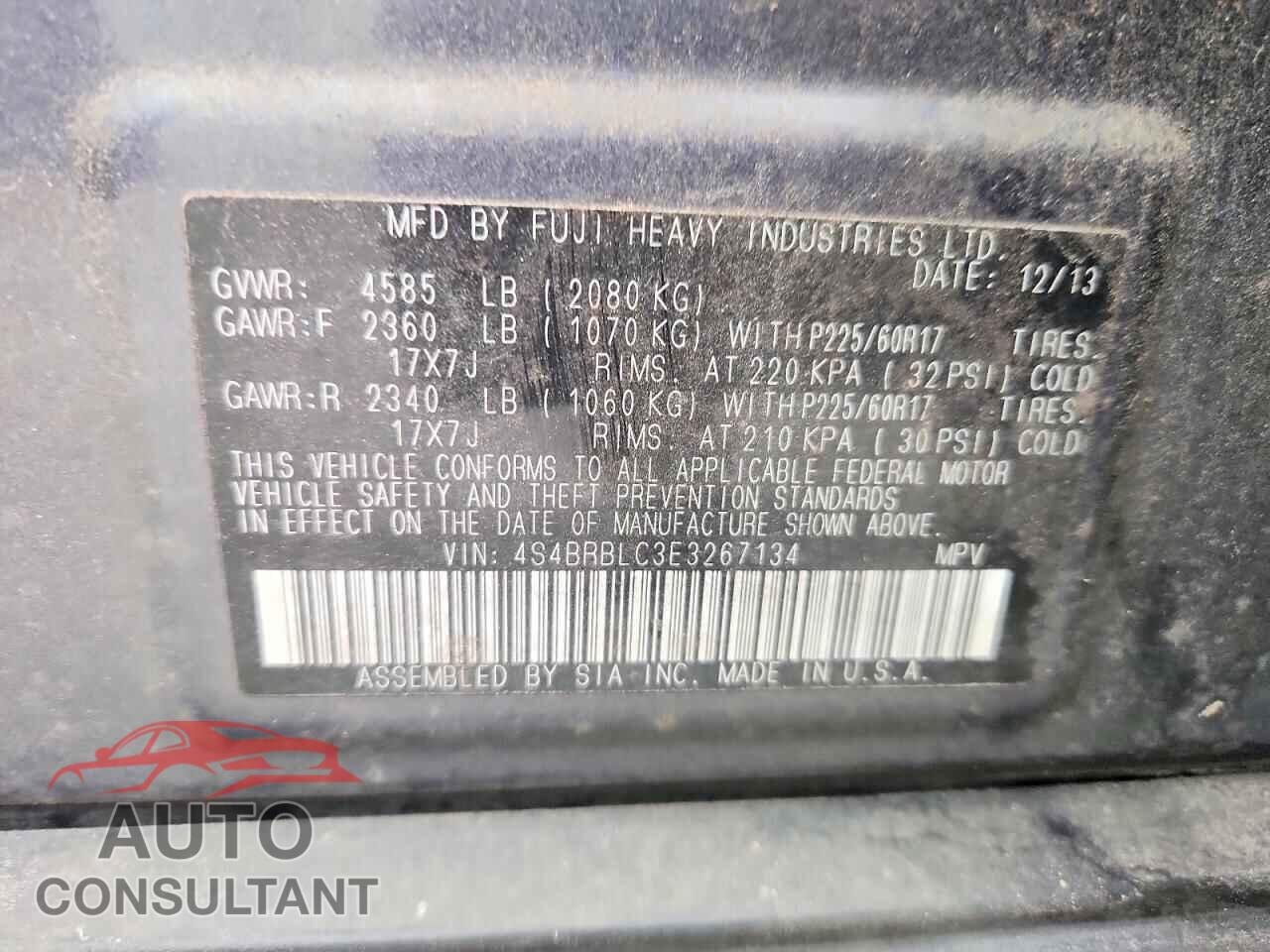 SUBARU OUTBACK 2014 - 4S4BRBLC3E3267134